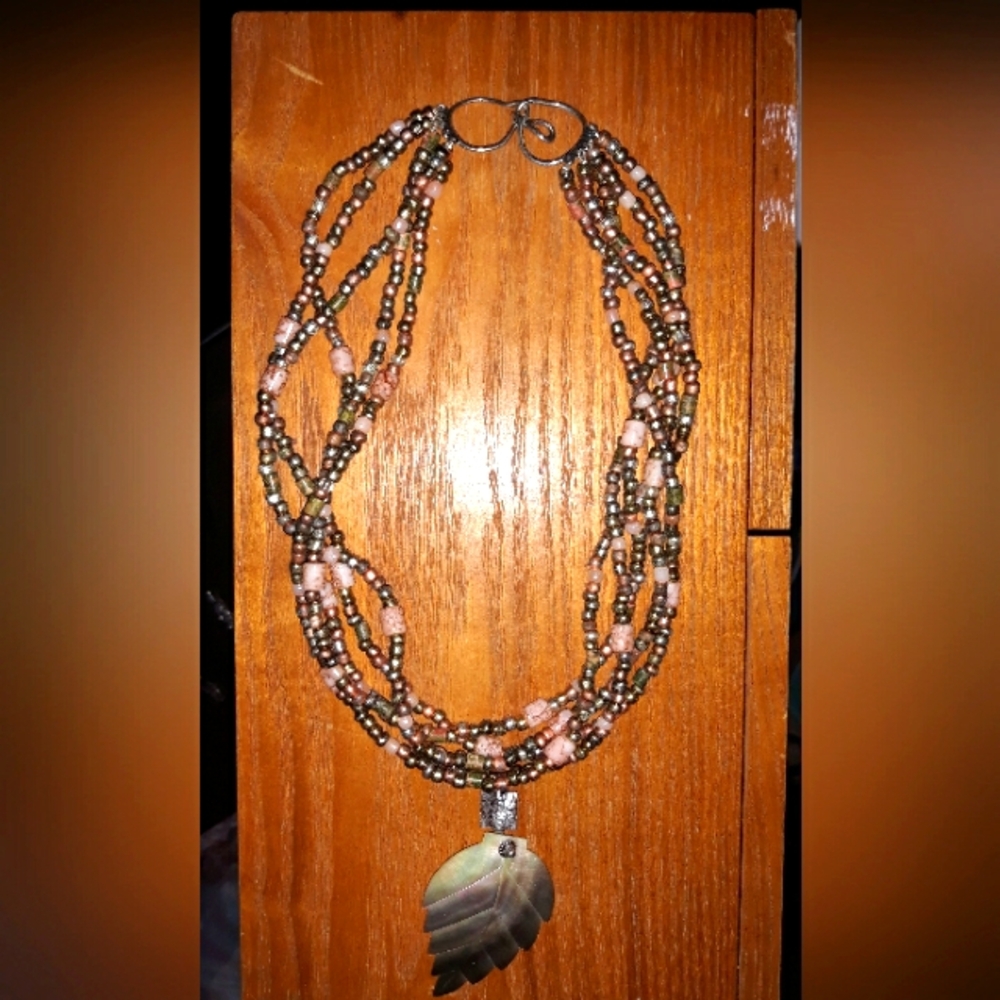 Brown and Pink Multi-Strand Necklace with Pendant